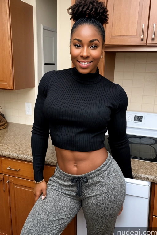 ai nude image of there is a woman standing in a kitchen with a stove pics of Muscular Thick Kitchen 18 African Sweater Harem Pants Big Hips Big Ass