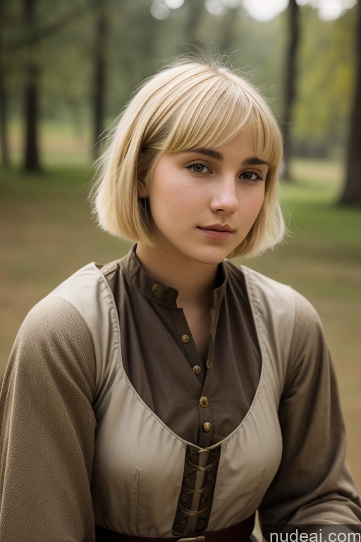 ai nude image of blond woman with short hair wearing a brown shirt and brown belt pics of 18 Blonde Short Hair French Medieval