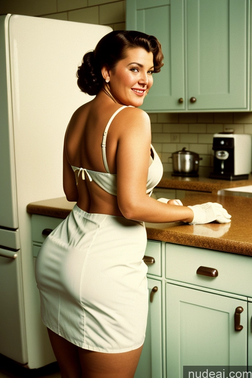 ai nude image of there is a woman in a white dress standing in a kitchen pics of Milf Chubby Kitchen Maid Bending Over Back View Vintage Big Ass