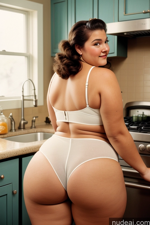 ai nude image of araffe woman in a white panties standing in a kitchen pics of Chubby Kitchen Maid Bending Over Back View Vintage Big Ass 18