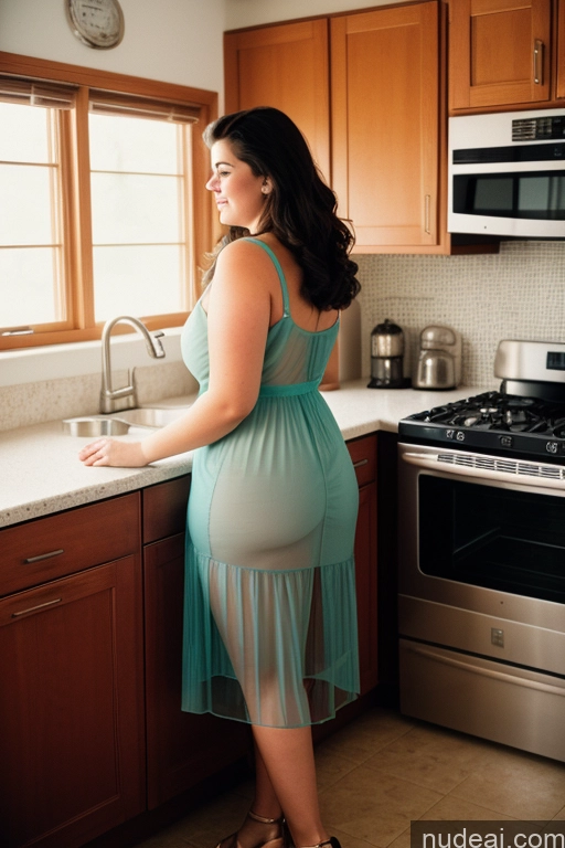 ai nude image of pregnant woman in a blue dress standing in a kitchen pics of Kitchen Vintage 18 Dress Chubby Transparent Back View