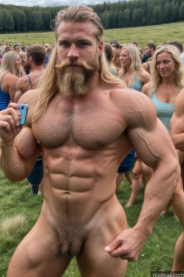 ai nude image of there is a man with a beard and a beardless body posing for a picture pics of Hairy Women Pubic Hair Bodybuilder Several Muscular 20s Scandinavian Mirror Selfie Meadow Perfect Boobs