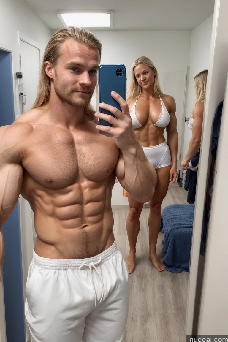 ai nude image of there is a man that is taking a picture of himself in the mirror pics of Bodybuilder Several Pubic Hair Hairy Women Muscular 20s Scandinavian Hospital Mirror Selfie Perfect Boobs