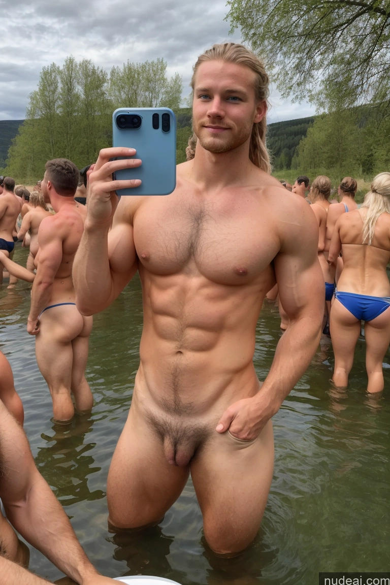 ai nude image of there is a man taking a picture of himself in the water pics of Pubic Hair Hairy Women Muscular Athlete 20s Scandinavian Mirror Selfie Several Lake Perfect Boobs