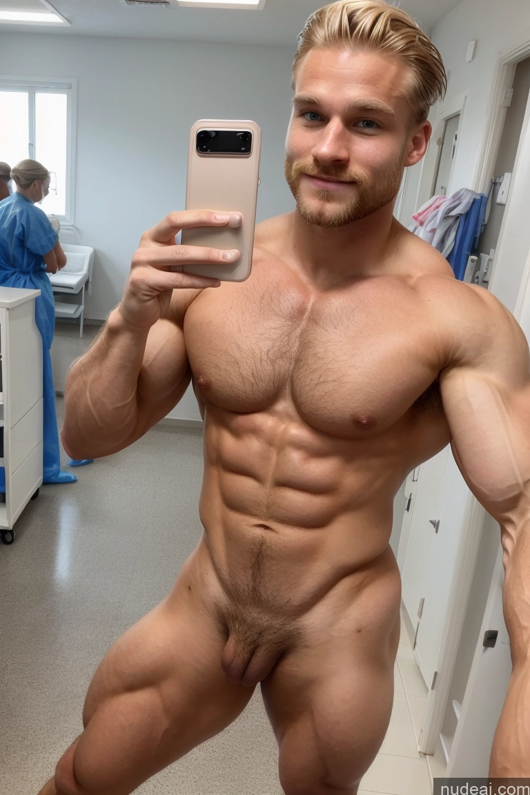 ai nude image of arafed man taking a selfie in a hospital room with a cell phone pics of Bodybuilder Several Pubic Hair Hairy Women Muscular 20s Scandinavian Hospital Mirror Selfie Perfect Boobs