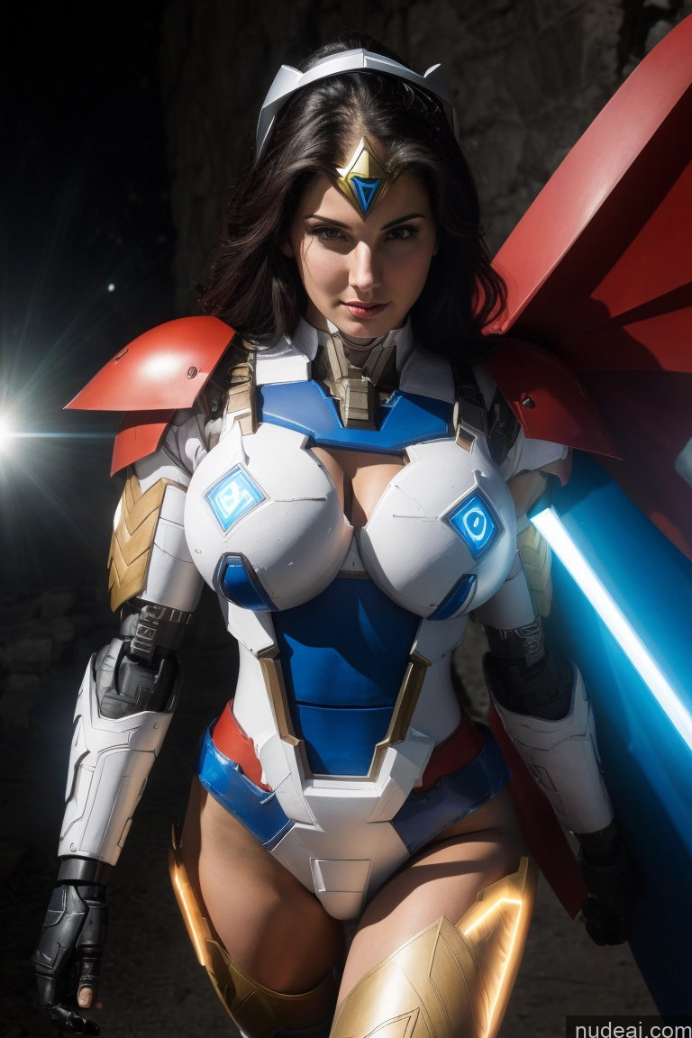 ai nude image of araffe dressed in a costume with a sword and a helmet pics of Israel Jewish Front View Busty Small Tits Fairer Skin Black Hair Muscular Abs Superhero SuperMecha: A-Mecha Musume A素体机娘