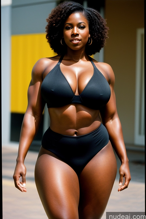 ai nude image of araffe woman in a black bikini walking down a street pics of Muscular Thick Superhero Vintage African Huge Boobs Big Hips Big Ass