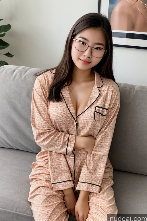 ai nude image of arafed woman in a pink pajamas sitting on a couch pics of 18 Couch Huge Boobs Pajamas Glasses Vietnamese