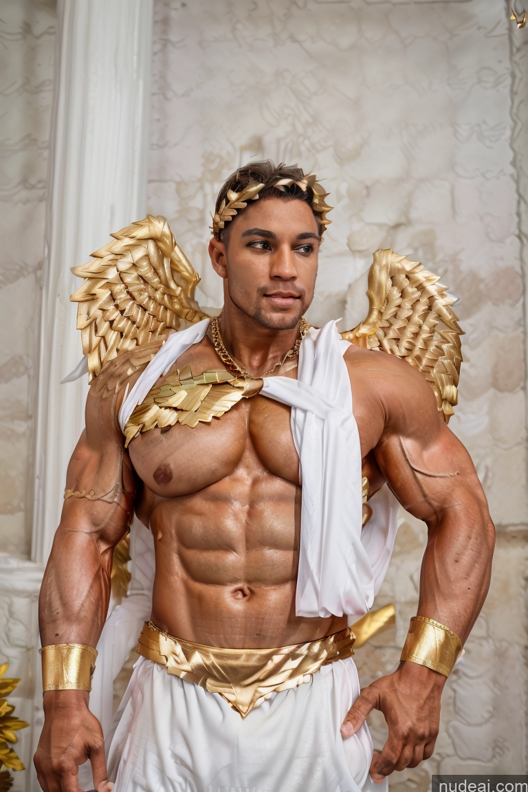 related ai porn images free for Bodybuilder Huge Boobs Muscular Abs Menstoga, White Robes, In White And Gold Costumem, Gold Headpiece, Gold Belt, Gold Chain Has Wings