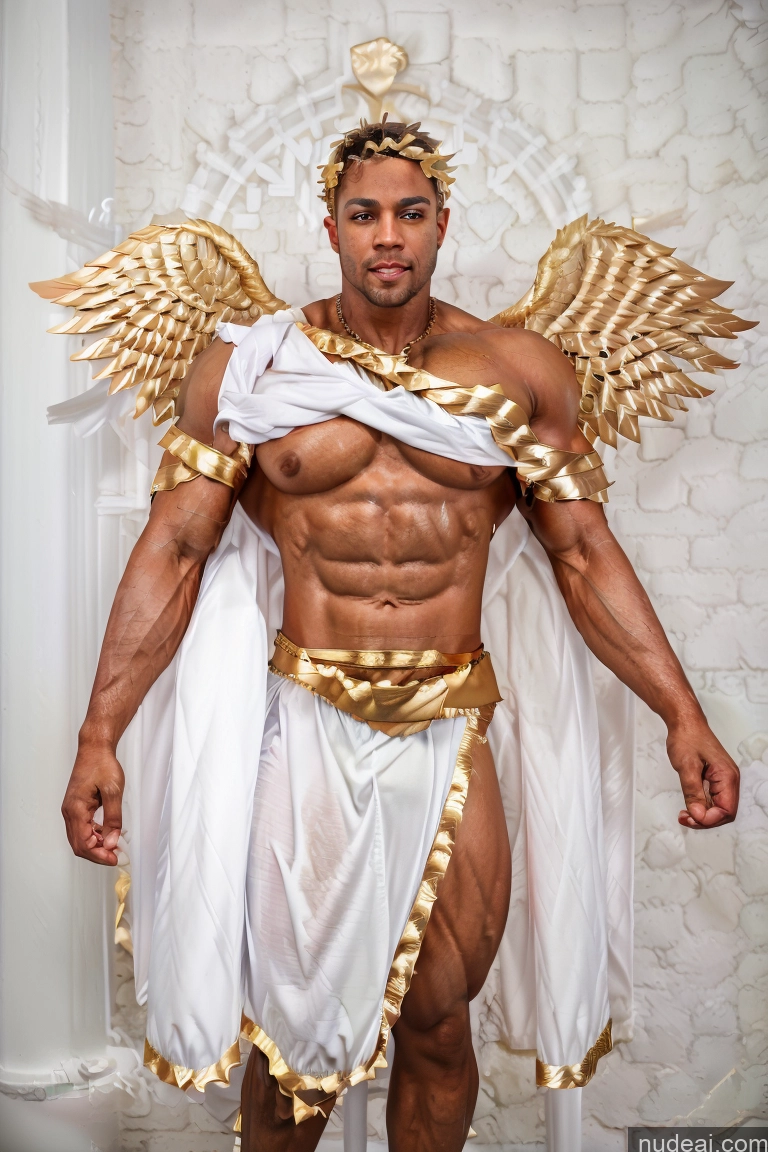 related ai porn images free for Bodybuilder Huge Boobs Muscular Abs Menstoga, White Robes, In White And Gold Costumem, Gold Headpiece, Gold Belt, Gold Chain Has Wings