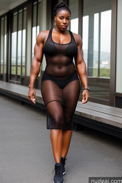 ai nude image of araffe woman in a black sheered bodysuit walking down a street pics of African Muscular Thick Dress Transparent Athlete Big Ass Big Hips