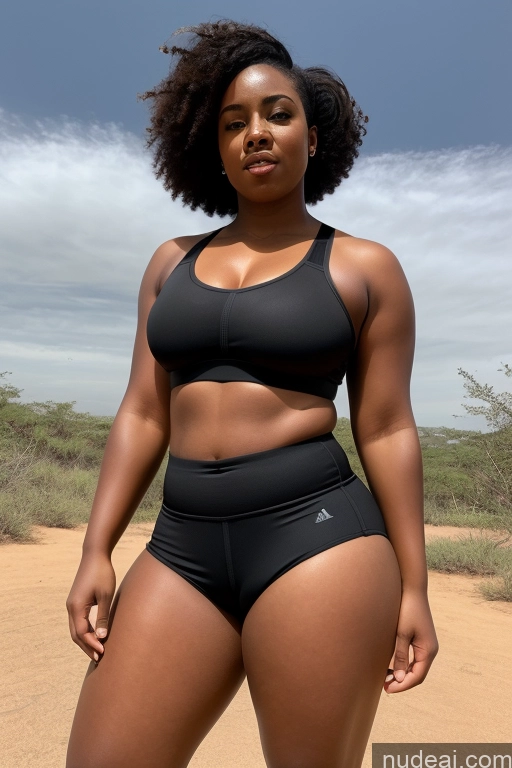 ai nude image of araffe woman in a black bikini and black panties posing for a picture pics of African Athlete Big Ass Big Hips Thick Short Shorts Sports Bra