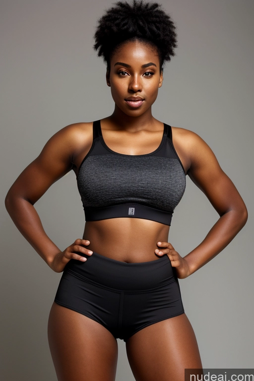 ai nude image of arafed woman in a sports bra top and black shorts posing for a picture pics of African Athlete Big Ass Big Hips Short Shorts Sports Bra Skinny