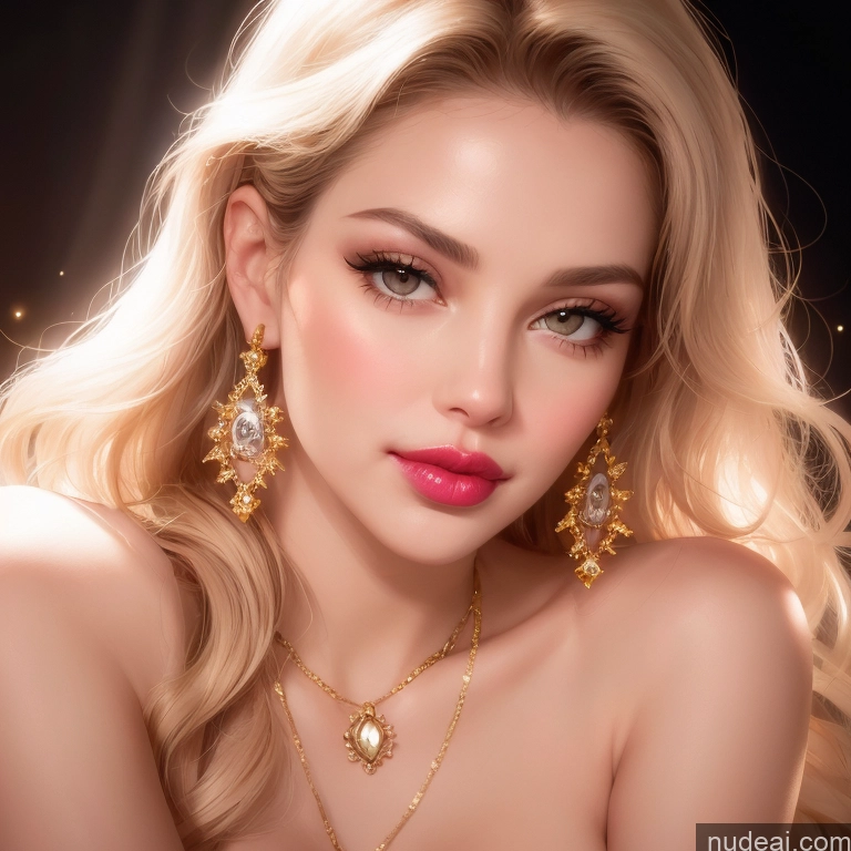 ai nude image of blond woman with long hair and jewelry posing for a picture pics of Woman One Small Tits Beautiful Lipstick Long Legs Perfect Body Fairer Skin Pubic Hair 40s Happy Pouting Lips Sexy Face Front View Jewelry Gold Jewelry Bright Lighting Detailed