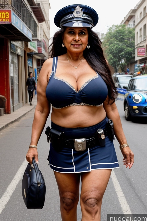 ai nude image of araffe woman in a police uniform walking down a street pics of Milf Busty Long Hair Indian Cleavage Police Street 70s Big Ass Mini Skirt