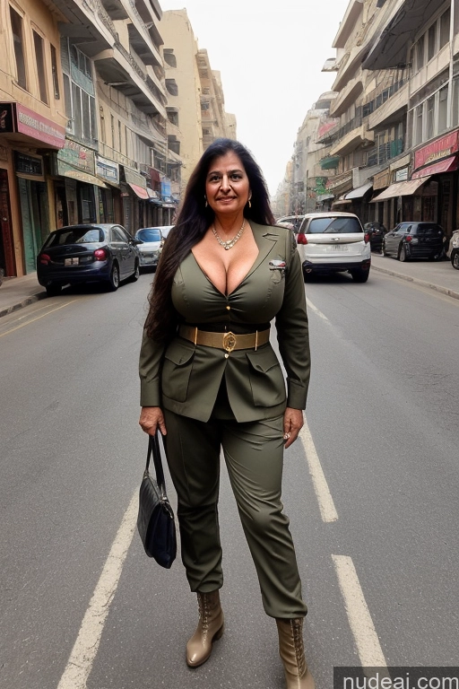 ai nude image of araffe woman in a green suit and boots walking down a street pics of Milf Busty Long Hair Indian Cleavage Street 70s Big Ass Military