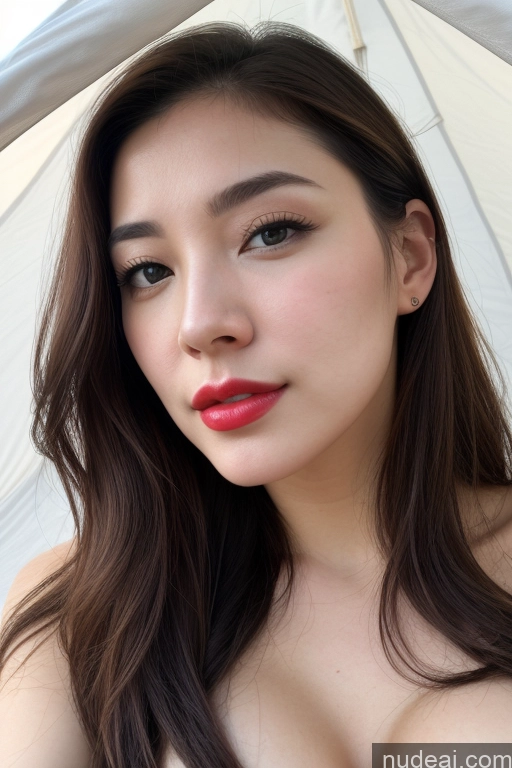 ai nude image of araffed asian woman with red lipstick and a white umbrella pics of Woman One Huge Boobs Beautiful Lipstick Fairer Skin Slicked Korean Close-up View Simple Tent