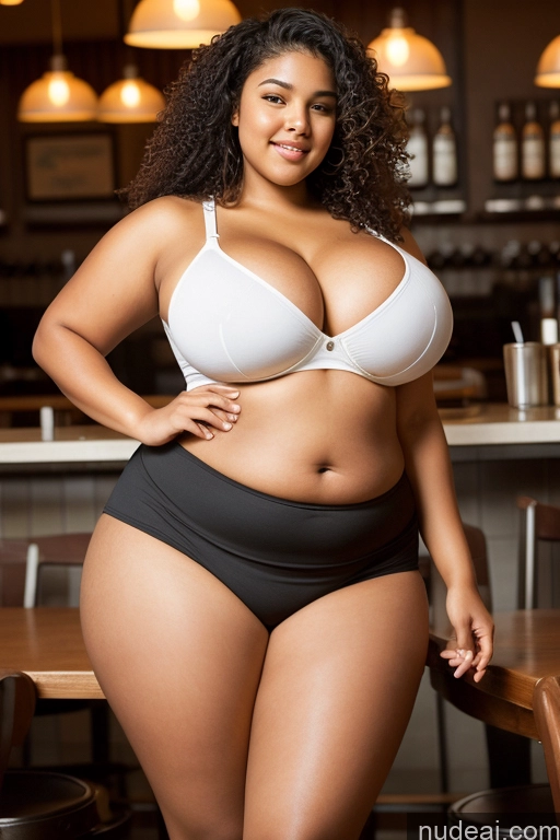 ai nude image of araffe woman in a white bra and black panties posing for a picture pics of Big Ass Huge Boobs Woman One 18 Black Hair Curly Hair Big Hips Chubby Fat Waitress Latina