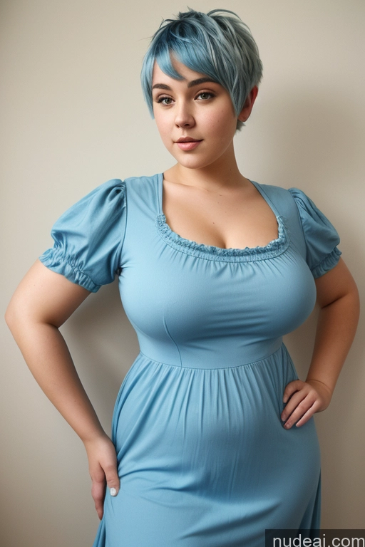 ai nude image of arafed woman with blue hair and a blue dress posing for a picture pics of Dress 18 70s Blue Hair Pixie Big Hips Big Ass Busty