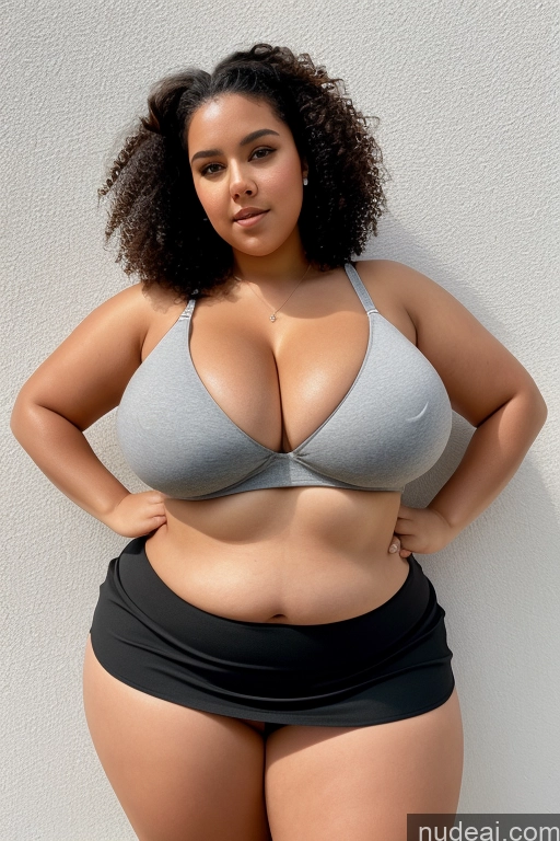 ai nude image of arafed woman in a gray bikini top and black shorts pics of Chubby Fat Big Ass Huge Boobs Busty 18 Black Hair Curly Hair Micro Skirt Crop Top Spanish