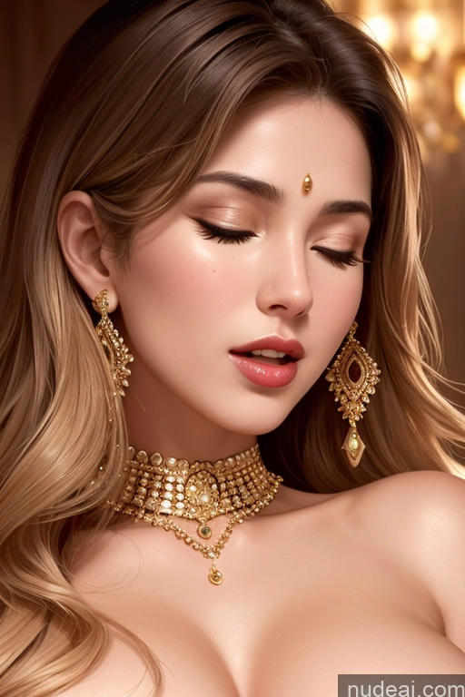 ai nude image of a close up of a woman with a very big breast wearing a necklace and earrings pics of 40s One Busty Spanish Nude Pubic Hair Seductive Sexy Face Perfect Body Big Hips Orgasm Gold Jewelry Athlete Close-up View Cumshot