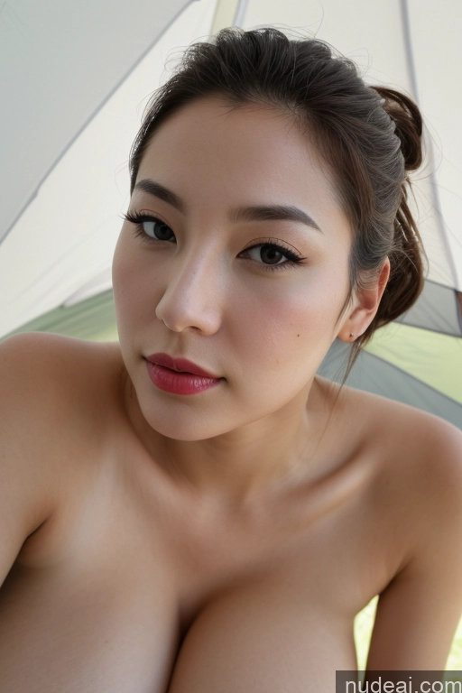 ai nude image of araffed asian woman with big breast sitting under an umbrella pics of Woman One Huge Boobs Beautiful Lipstick Fairer Skin Slicked Korean Tent Close-up View Detailed Simple