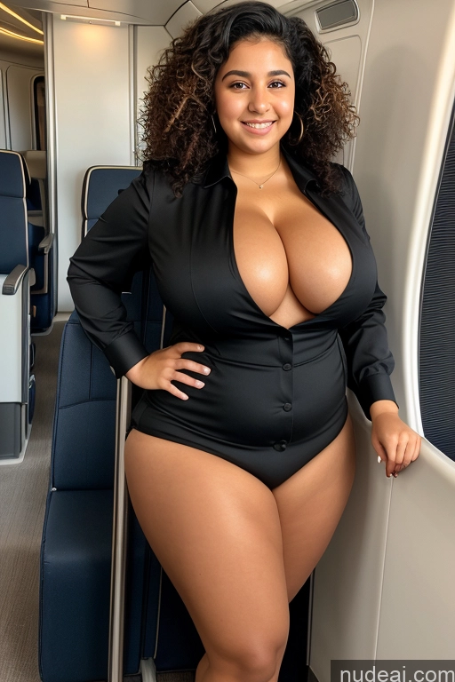 ai nude image of araffe woman in a black dress posing on a train pics of Woman Huge Boobs Big Ass Thick Big Hips Fat Tanned Skin 18 Black Hair Curly Hair Arabic Flight Attendant