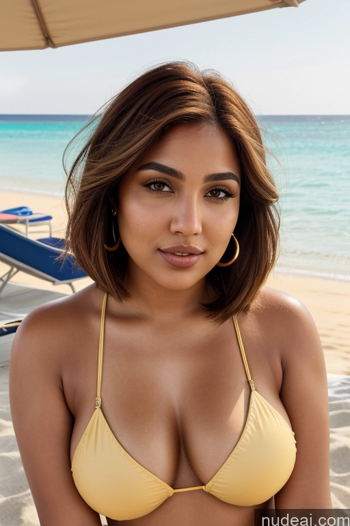 related ai porn images free for Golden Brown Bob Cut Beach Over-the-shoulder Look Saudi Curvy Full Lips Prominent Chin Birthmark Bikini