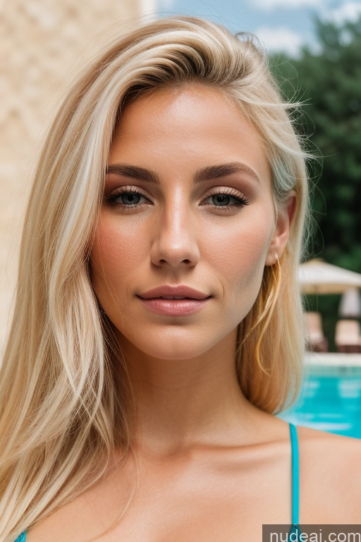 Bulgarian Tall Aquiline Nose Blonde Poolside