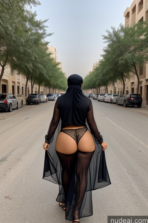 ai nude image of araffe walking down the street in a black dress pics of Arabic Niqab Lingerie 50s Thick Big Ass Big Hips Transparent Street Back View One