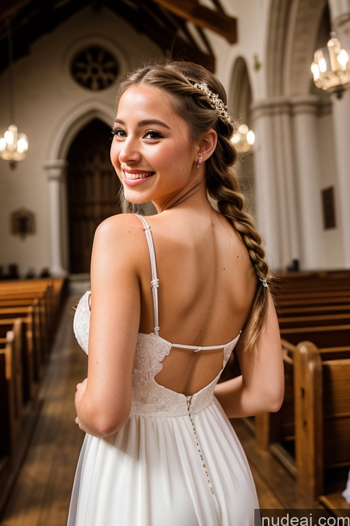 ai nude image of arafed woman in a white dress standing in a church pics of Woman One Small Tits Beautiful Small Ass Skinny 20s Happy Braided French Film Photo Church Wedding Cumshot