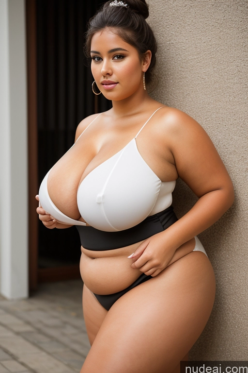 ai nude image of araffe woman in a white bra top and black panties posing for a picture pics of Woman Busty Perfect Boobs Beautiful Big Ass Thick Fat Big Hips Perfect Body Tanned Skin 18 Black Hair Hair Bun Czech Wedding