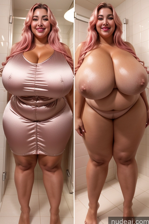 ai nude image of araffe woman with pink hair and big boobies posing in a bathroom pics of Woman Busty Beautiful Lipstick Big Ass Thick Chubby Happy Long Hair Pink Hair Oiled Body Egyptian Bathroom Nude Satin Huge Boobs 30s Onoff Blouse