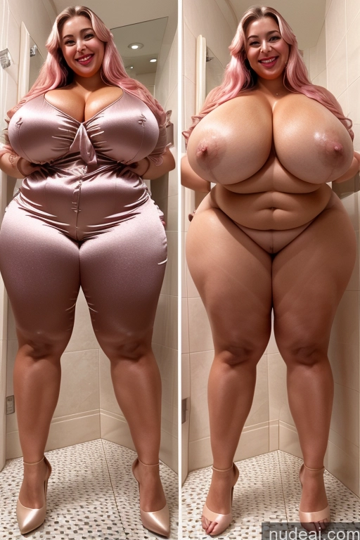 ai nude image of araffe woman with pink hair and big breasts posing in a bathroom pics of Woman Busty Beautiful Lipstick Big Ass Thick Chubby Happy Long Hair Pink Hair Oiled Body Egyptian Bathroom Nude Satin Huge Boobs 30s Onoff Blouse