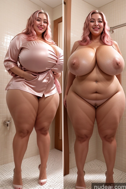 ai nude image of araffe woman with pink hair and big breasts posing in a bathroom pics of Woman Busty Beautiful Lipstick Big Ass Thick Chubby Happy Long Hair Pink Hair Oiled Body Egyptian Bathroom Nude Satin Huge Boobs 30s Onoff Blouse