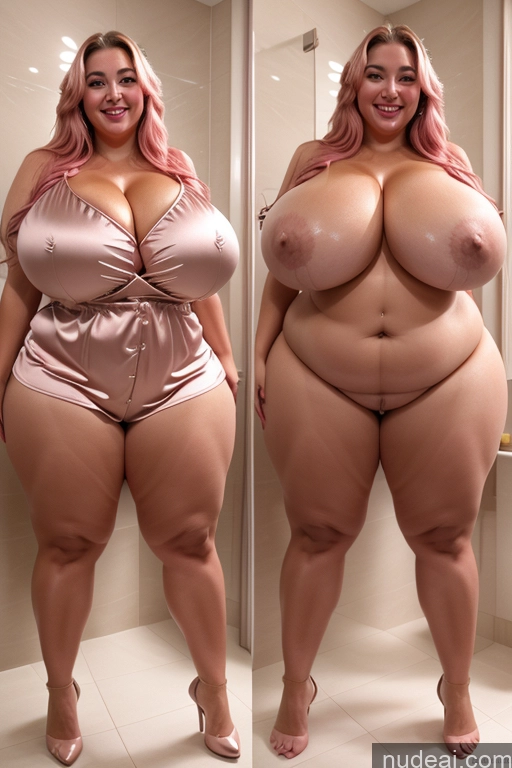 ai nude image of araffe woman in a pink dress posing in a mirror pics of Woman Busty Beautiful Lipstick Big Ass Thick Chubby Happy Long Hair Pink Hair Oiled Body Egyptian Bathroom Nude Satin Huge Boobs 30s Onoff Blouse