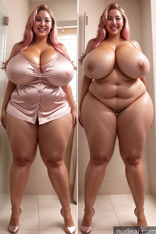 ai nude image of araffe woman with pink hair and big breasts posing in a bathroom pics of Woman Busty Beautiful Lipstick Big Ass Thick Chubby Happy Long Hair Pink Hair Oiled Body Egyptian Bathroom Nude Satin Huge Boobs 30s Onoff Blouse