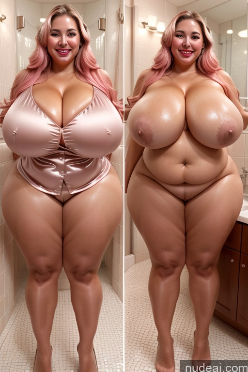 ai nude image of araffe woman with big breasts posing in a bathroom pics of Woman Busty Beautiful Lipstick Big Ass Thick Chubby Happy Long Hair Pink Hair Oiled Body Egyptian Bathroom Nude Satin Huge Boobs 30s Onoff Blouse