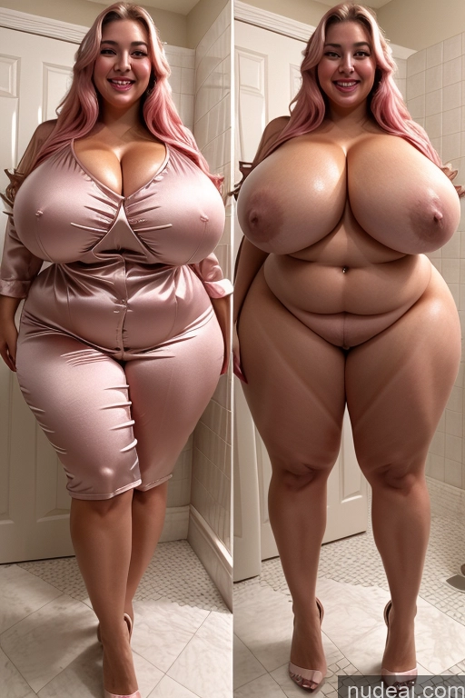 ai nude image of araffe woman with pink hair and big breasts posing in a bathroom pics of Woman Busty Beautiful Lipstick Big Ass Thick Chubby Happy Long Hair Pink Hair Oiled Body Egyptian Bathroom Nude Satin Huge Boobs 30s Onoff Blouse