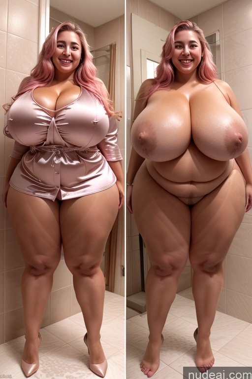 ai nude image of araffe woman with pink hair and big breasts posing in a bathroom pics of Woman Busty Beautiful Lipstick Big Ass Thick Chubby Happy Long Hair Pink Hair Oiled Body Egyptian Bathroom Nude Satin Huge Boobs 30s Onoff Blouse