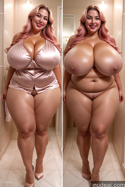 ai nude image of araffe woman with huge breasts posing in a bathroom pics of Woman Busty Beautiful Lipstick Big Ass Thick Chubby Happy Long Hair Pink Hair Oiled Body Egyptian Bathroom Nude Satin Huge Boobs 30s Onoff Blouse