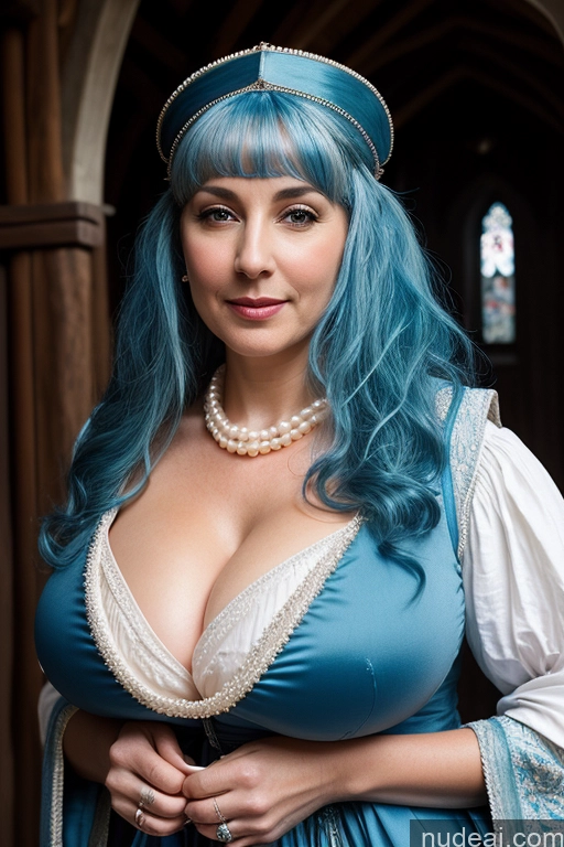 ai nude image of araffe dressed in a blue dress and a tiable posing for a picture pics of Medieval Dress 50s Huge Boobs Pearl Jewelry Blue Hair