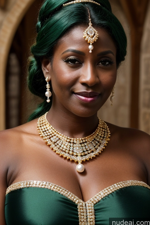 ai nude image of there is a woman wearing a green dress and a gold necklace pics of Dress Diamond Jewelry Gold Jewelry Pearl Jewelry Huge Boobs Medieval Dark Skin Green Hair 50s