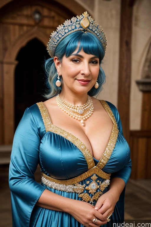 ai nude image of araffe woman in a blue dress and a tiable posing for a picture pics of Dress Diamond Jewelry Gold Jewelry Pearl Jewelry Medieval Big Hips Big Ass Busty Blue Hair 50s