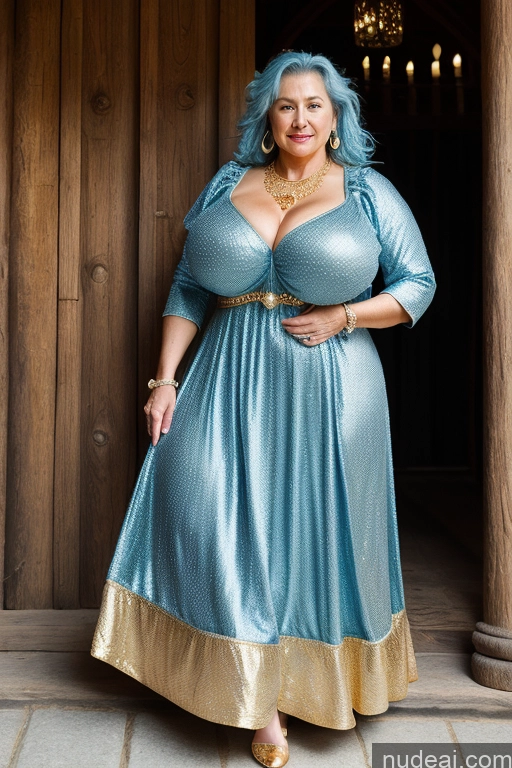 ai nude image of arafed woman in a blue dress standing in front of a wooden door pics of Dress Diamond Jewelry Gold Jewelry Pearl Jewelry Medieval Big Hips Big Ass Huge Boobs Milf Blue Hair