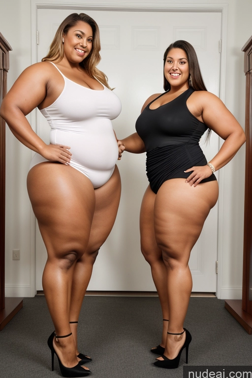 ai nude image of two women in black and white outfits posing for a picture pics of Tall Long Legs Fat Chubby Big Ass Big Hips Two Muscular Beautiful Thick High Heels