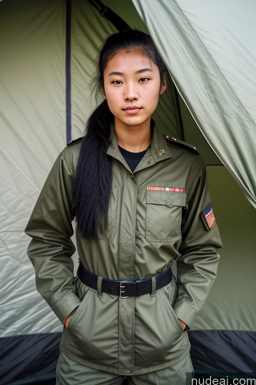 related ai porn images free for Woman One Skinny 18 Asian Film Photo Black Hair Ponytail Military Tent Front View