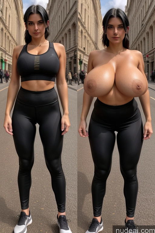 ai nude image of two women in tight black pants and a black top are posing for a picture pics of Short Skinny Goth Huge Boobs Simple Abs 18 Onoff British Street Working Out Spandex Sports Bra