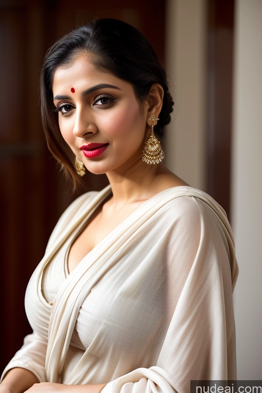 ai nude image of arafed woman in a white dress with a red lip and earrings pics of Woman One Huge Boobs Beautiful Lipstick Fairer Skin 30s Slicked White Close-up View Sari Simple Salwar