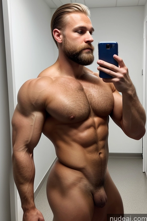 ai nude image of arafed man taking a selfie in a mirror with a cell phone pics of Bodybuilder Hairy Women Pubic Hair Muscular Scandinavian Mirror Selfie Hospital Perfect Boobs Side View